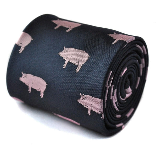 navy tie with pig design